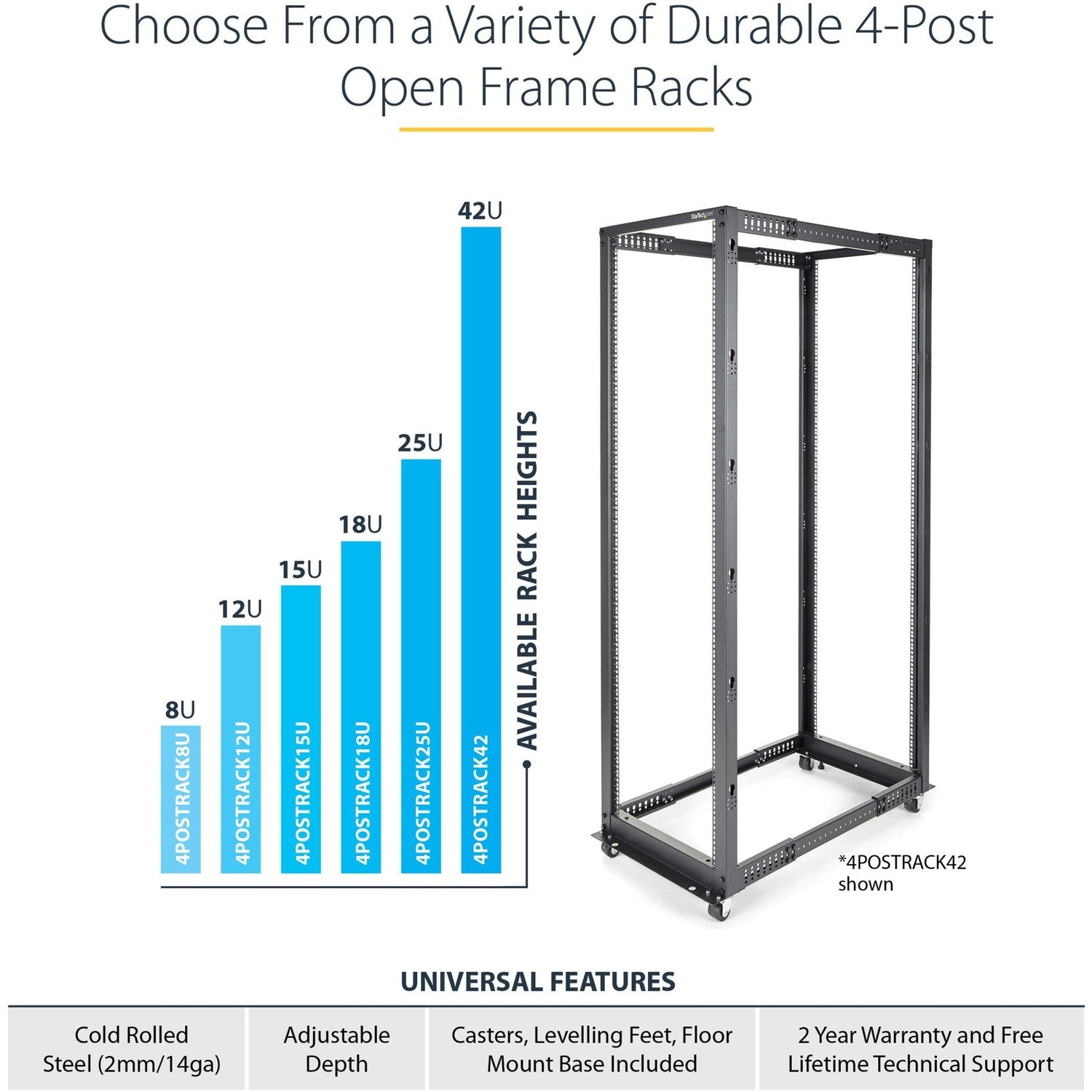 StarTech 15u 19in Open Frame Server Rack 22-40in (4POSTRACK15U)
