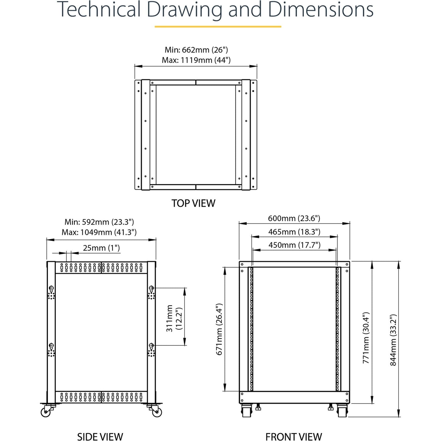 StarTech 15u 19in Open Frame Server Rack 22-40in (4POSTRACK15U)