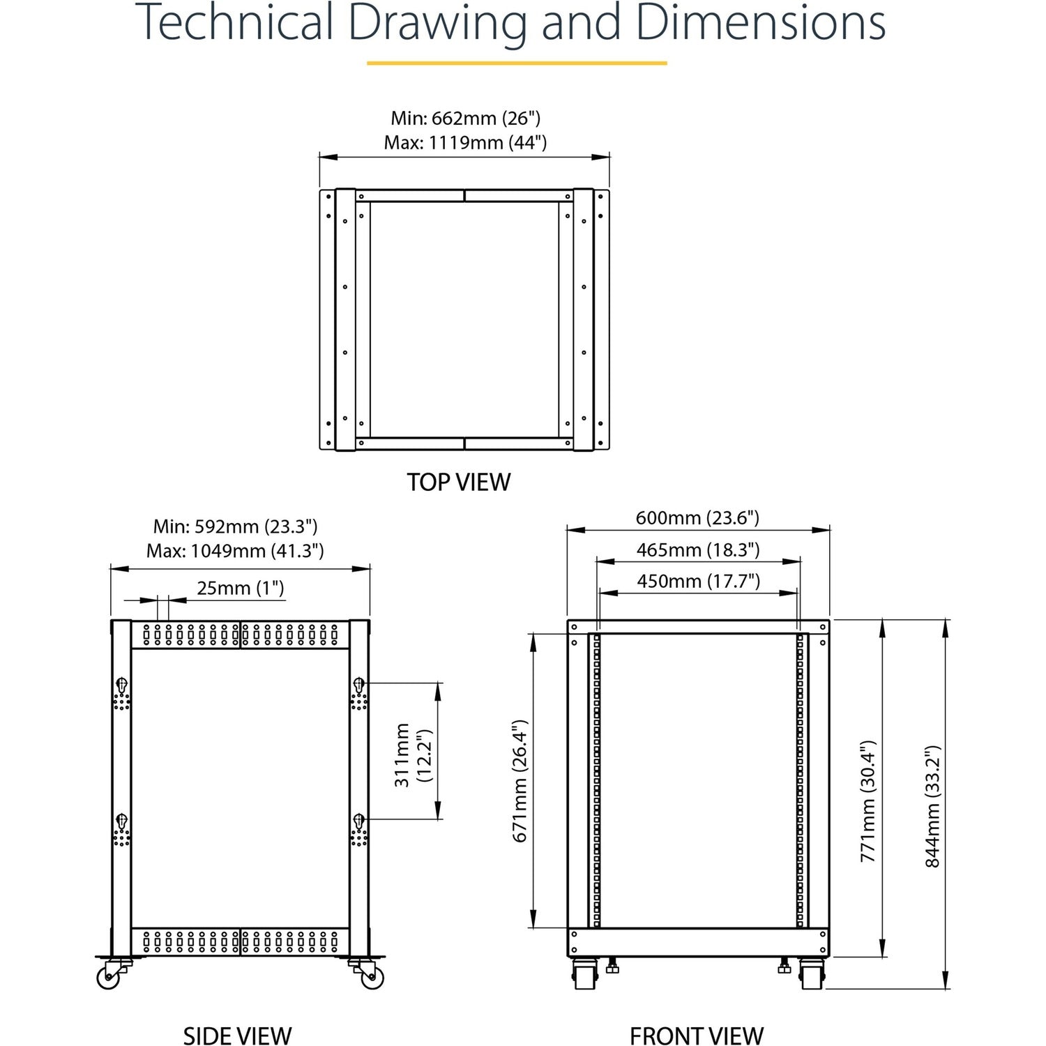 StarTech 15u 19in Open Frame Server Rack 22-40in (4POSTRACK15U)