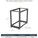 StarTech 18u 19in Open Frame Server Rack 22-40in (4POSTRACK18U)