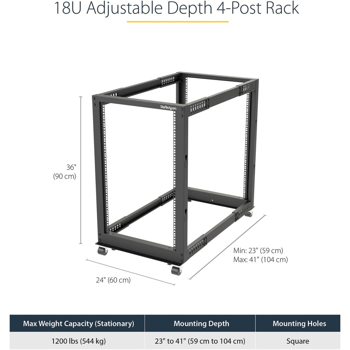 StarTech 18u 19in Open Frame Server Rack 22-40in (4POSTRACK18U)