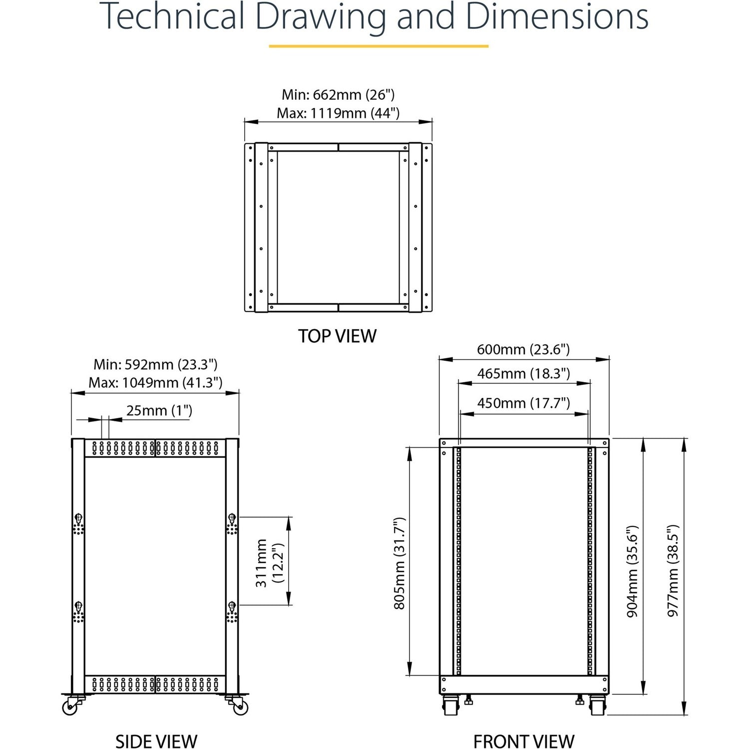 StarTech 18u 19in Open Frame Server Rack 22-40in (4POSTRACK18U)