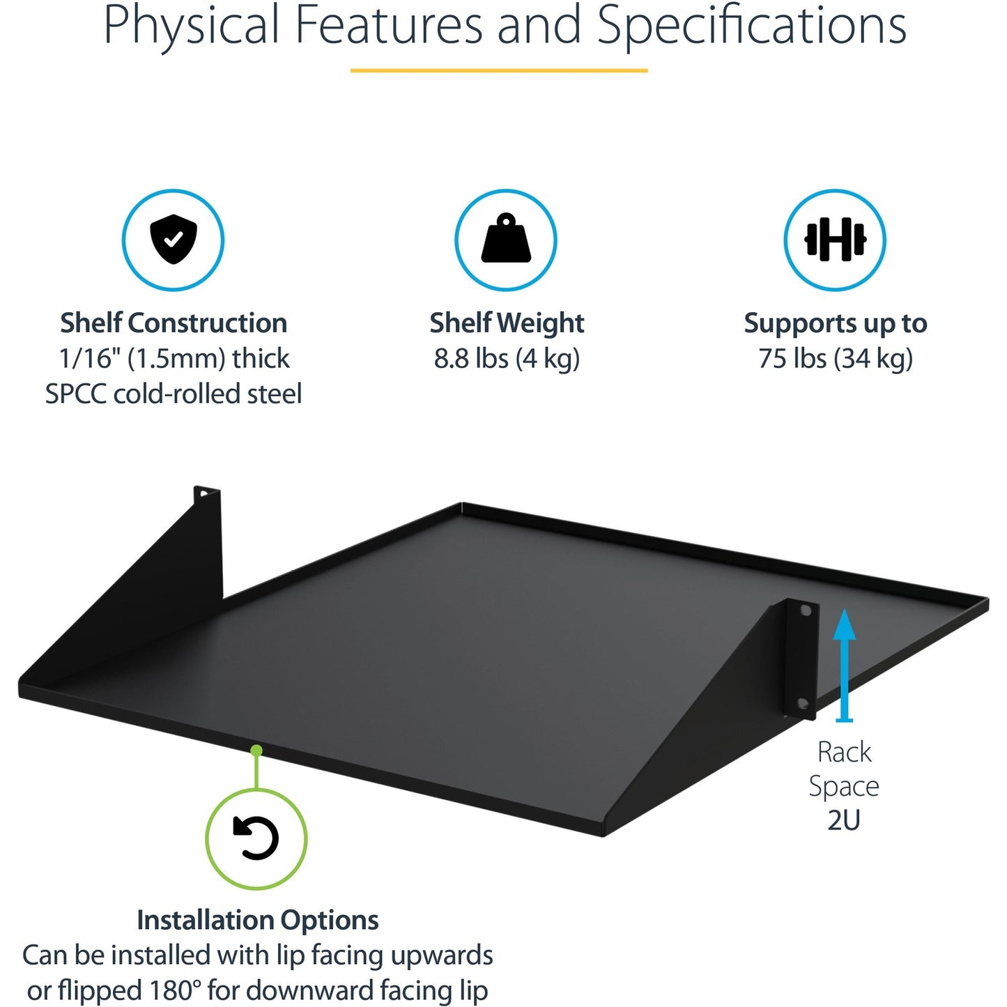 StarTech 2u 19in 2 Post Network Rack Shelf (CABSHF2POST2)