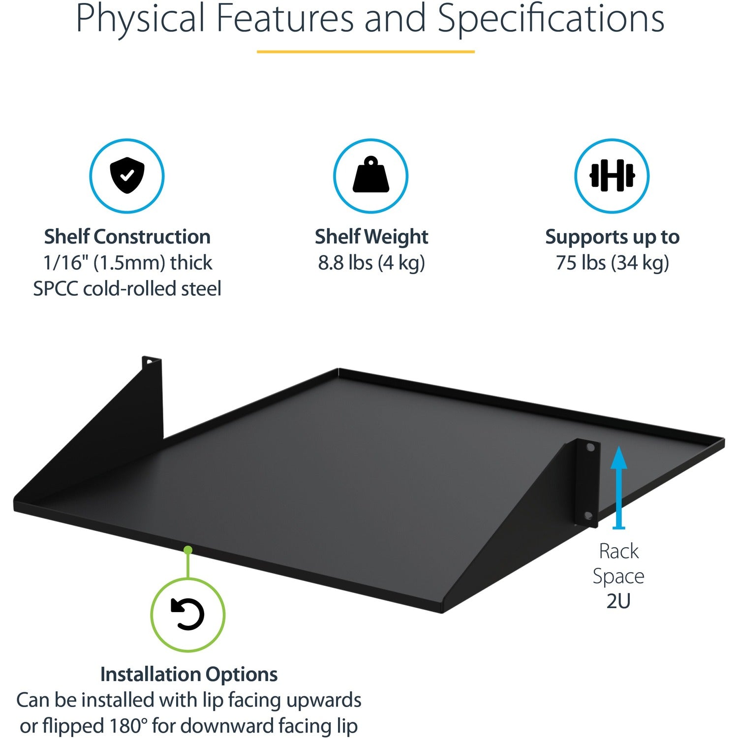StarTech 2u 19in 2 Post Network Rack Shelf (CABSHF2POST2)
