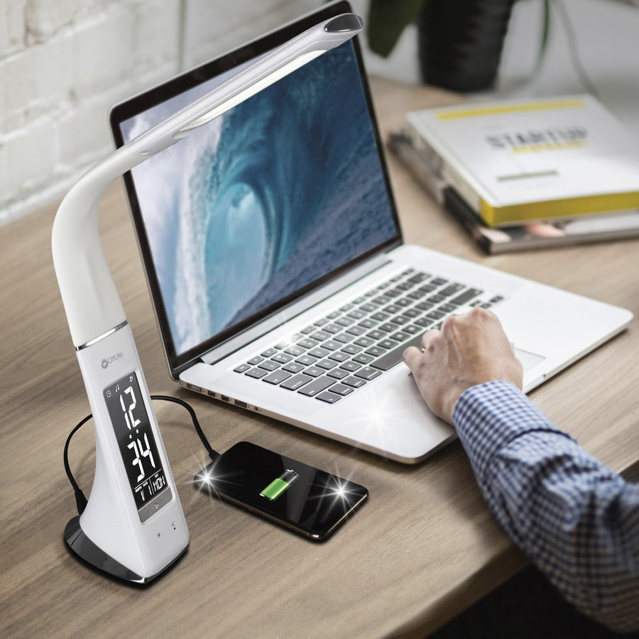 OttLite Thrive LED Desk Lamp with Clock and Sanitizing (SCEY700S)