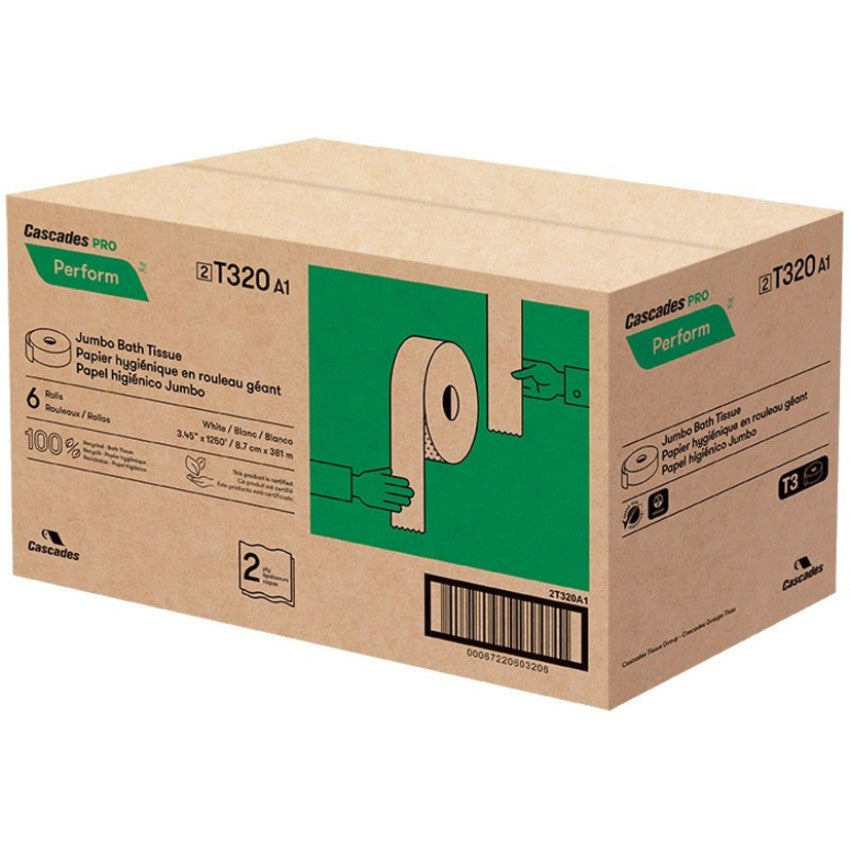 Cascades Perform Jumbo Toilet Paper, 2 Ply, White (T320)