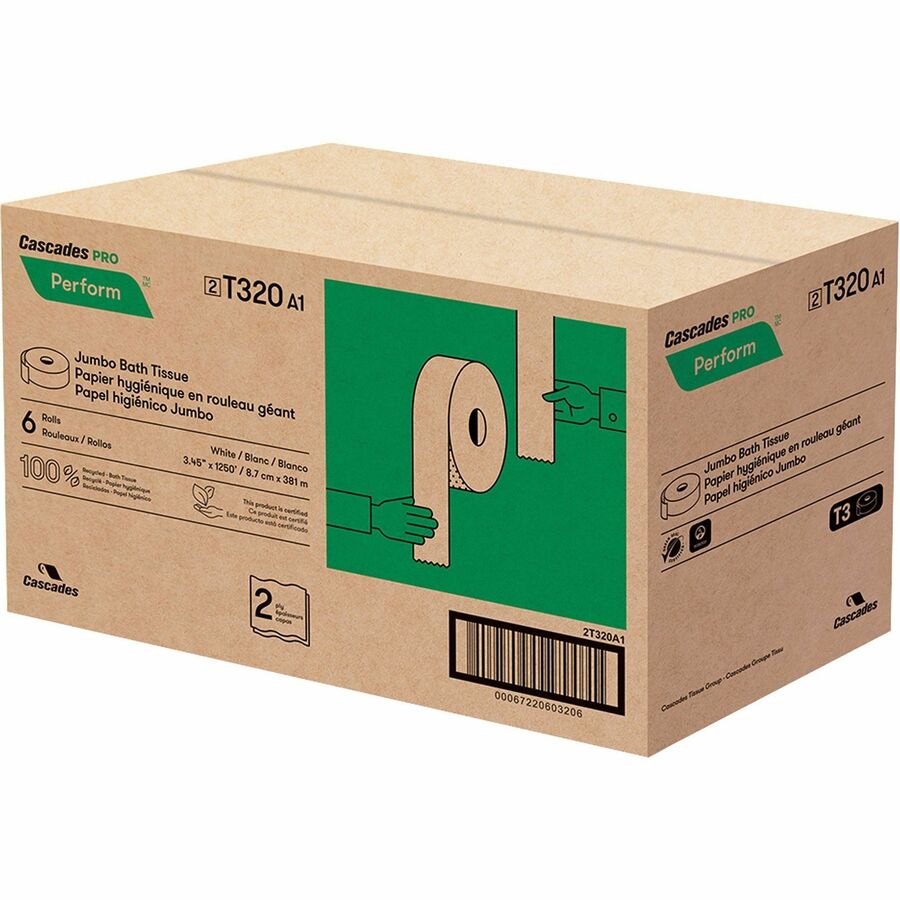 Cascades Perform Jumbo Toilet Paper, 2 Ply, White (T320)