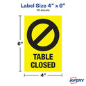  Surface Safe TABLE CLOSED Preprinted Decals (83075)