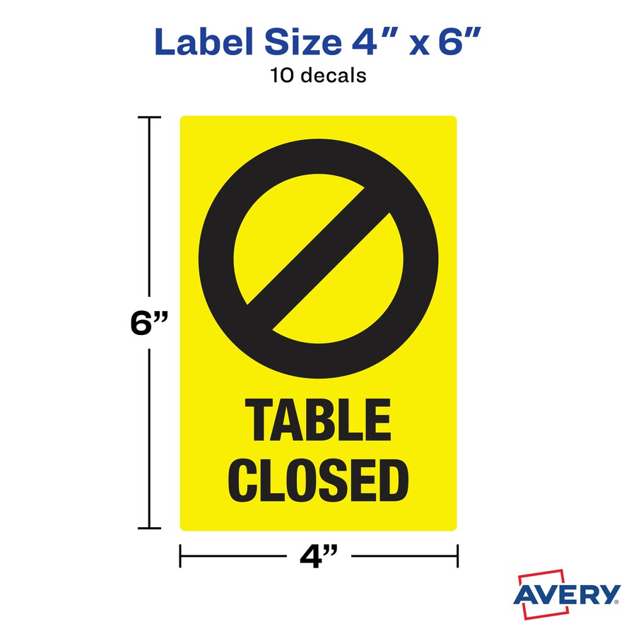  Surface Safe TABLE CLOSED Preprinted Decals (83075)