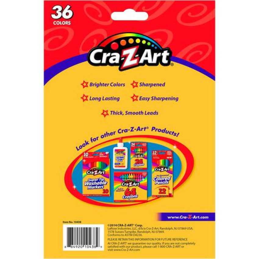 Cra-Z-Art Colored Pencils, 36 Assorted Lead and Barrel Colors, 36/Box (10438WM36)