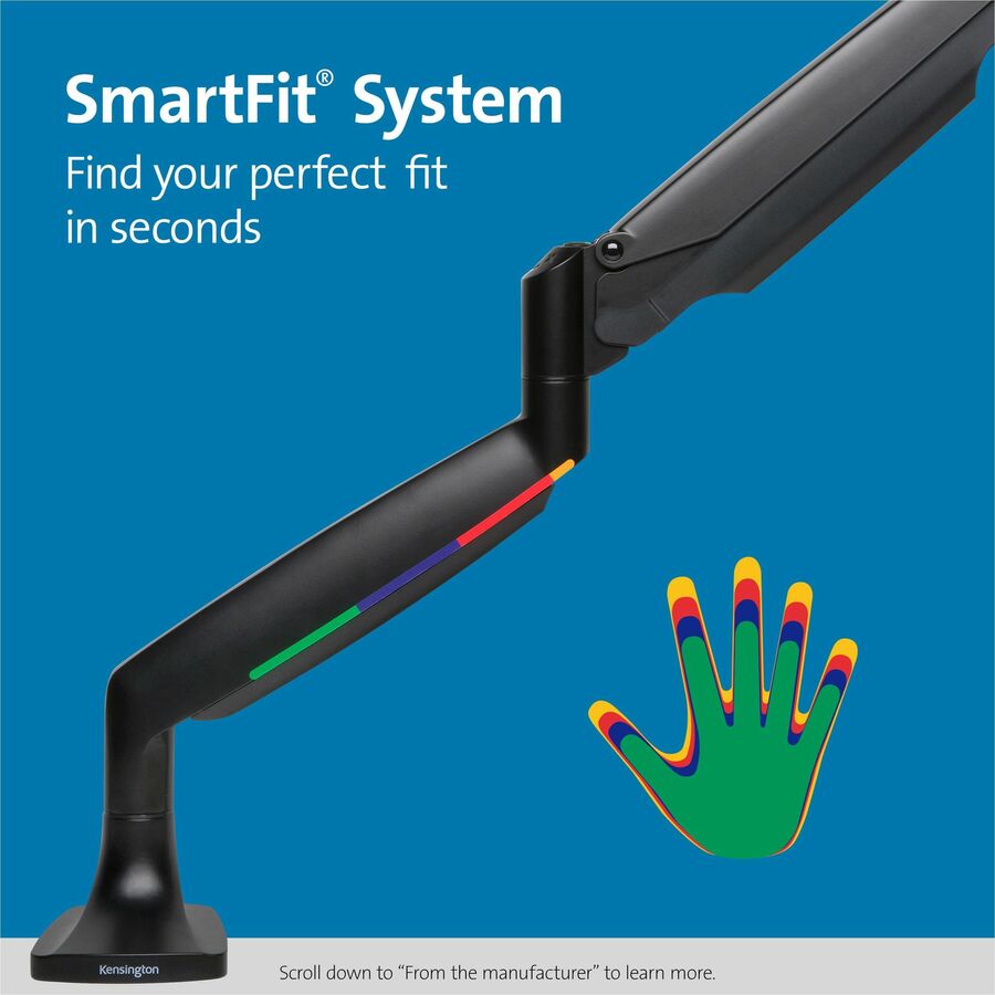 Kensington SmartFit Mounting Arm for Monitor, Curved Screen Display, Flat Panel Display - Black - Landscape/Portrait (59600)