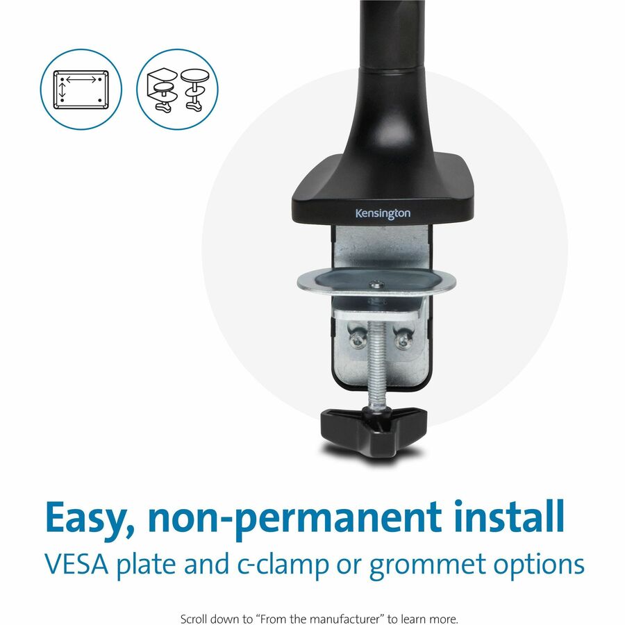 Kensington SmartFit Mounting Arm for Monitor, Curved Screen Display, Flat Panel Display - Black - Landscape/Portrait (59600)