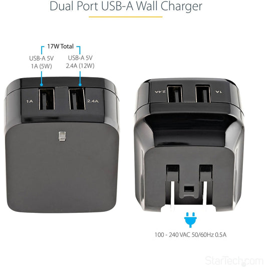 StarTech 2 Port Usb Wall Charger (2.4a / 1a Port) (USB2PACUBK)
