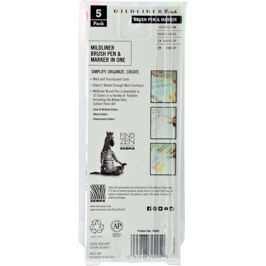 Zebra Pen Mildliner Brush Double-ended Creative Marker Cool and Refined Pack (79205)