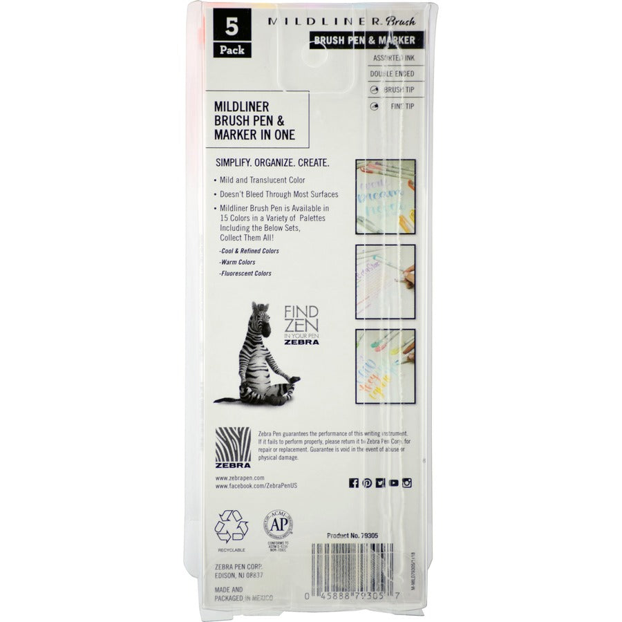 Zebra Pen Mildliner Brush Double-ended Creative Marker Warm Color Pack (79305)