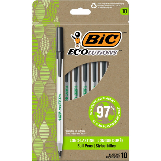 BIC Ecolutions Round Stic Ball Point Pen (GSME10BK)