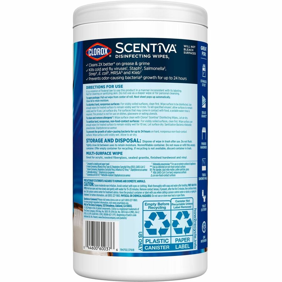 Clorox Scentiva Wipes, Bleach Free Cleaning Wipes (60037)