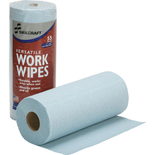 AbilityOne 7920016850956, SKILCRAFT Industrial Work Wipes, 10.4 x 11, Blue, 55 Wipes/Roll, 12 Rolls/Carton