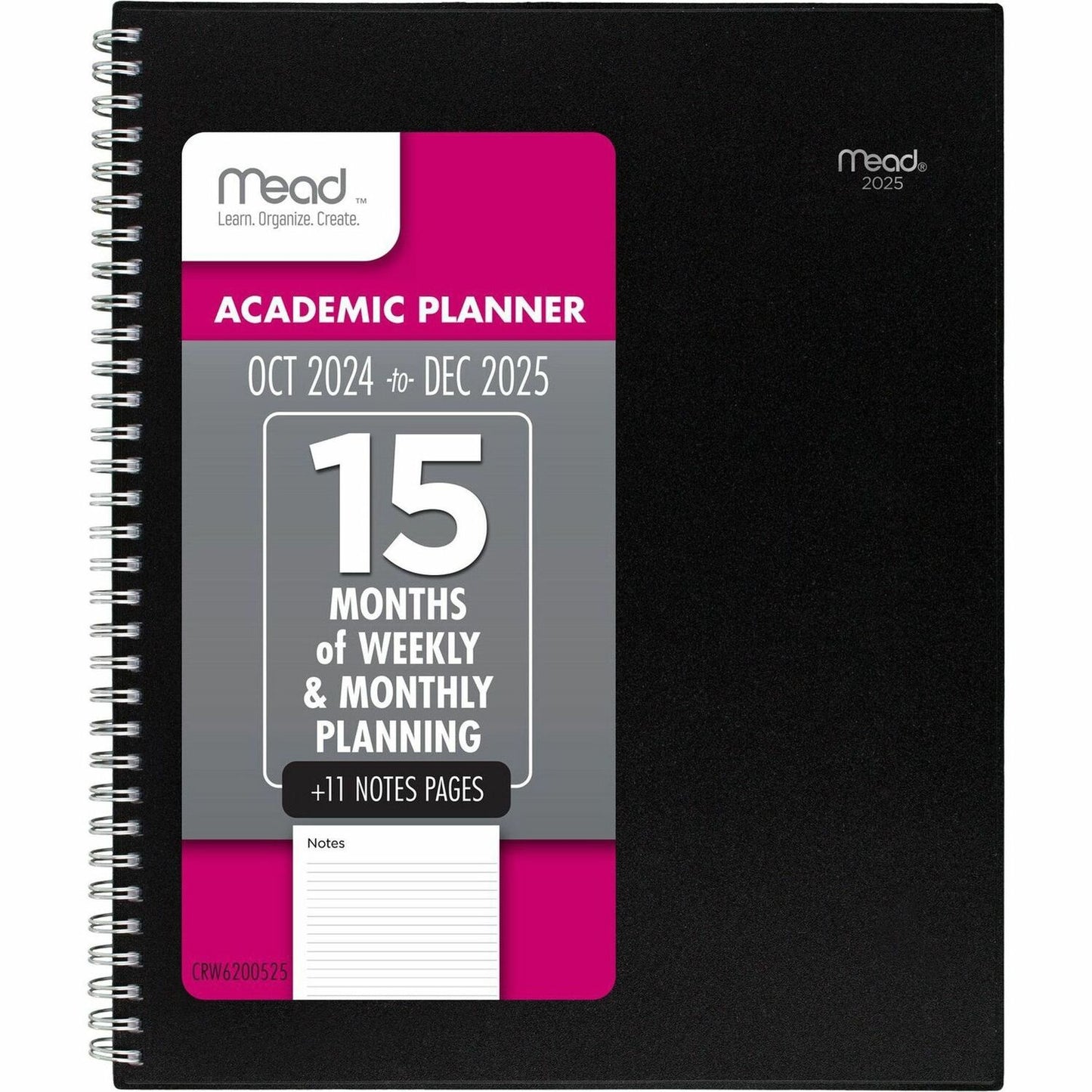 Mead Basic Weekly Monthly Planner, Black, Large, 8 1/2" x 11" (CRW62005)