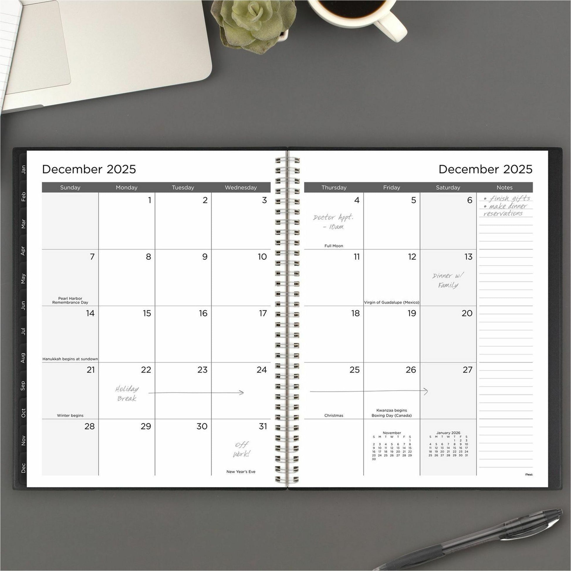 Mead Basic Weekly Monthly Planner, Black, Large, 8 1/2" x 11" (CRW62005)