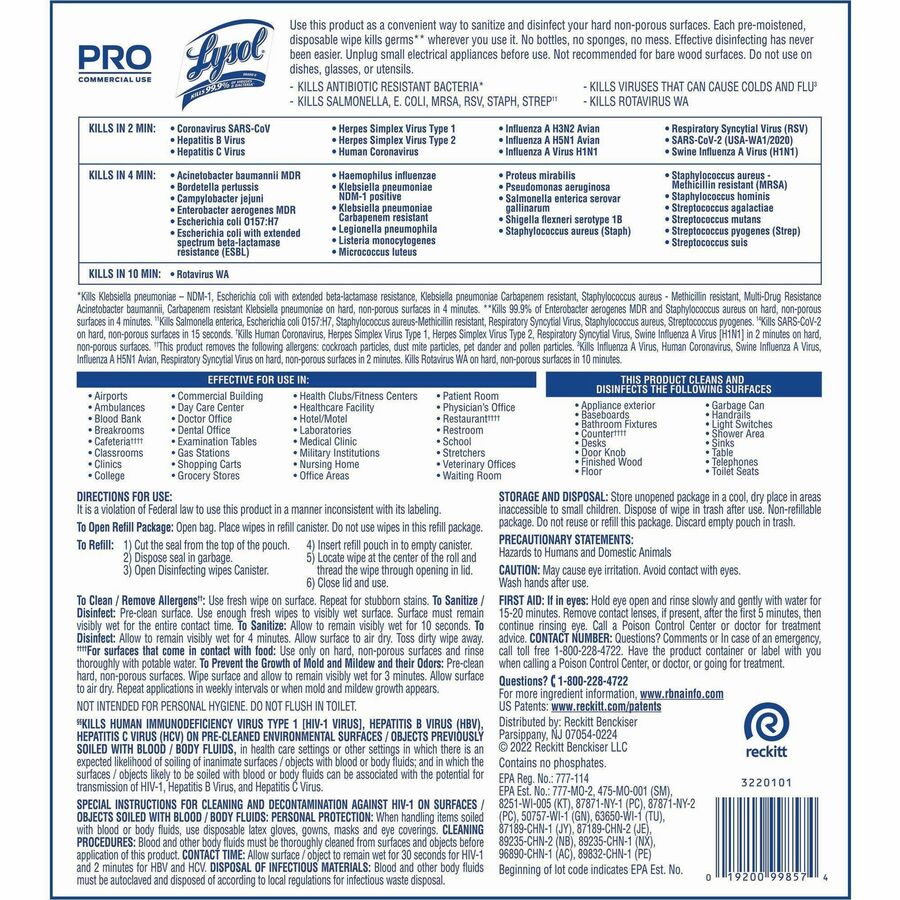 Lysol Professional Disinfecting Wipes Bucket Refill (99857)