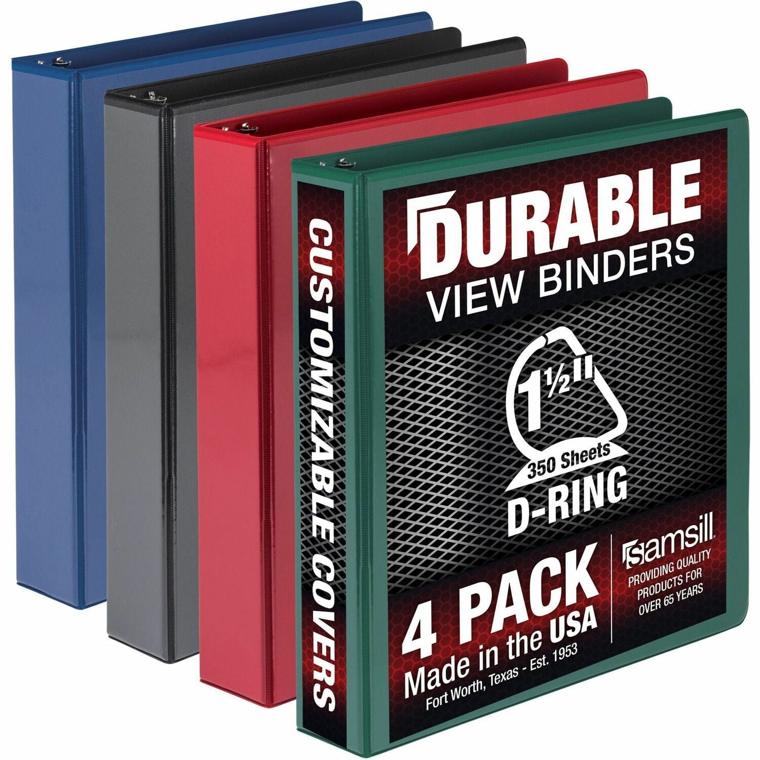 Samsill Durable 1.5 Inch Binder, Made in the USA, D Ring Customizable Clear View Binder, Basic Assortment, 4 Pack, Each Holds 350 Page (MP46458)