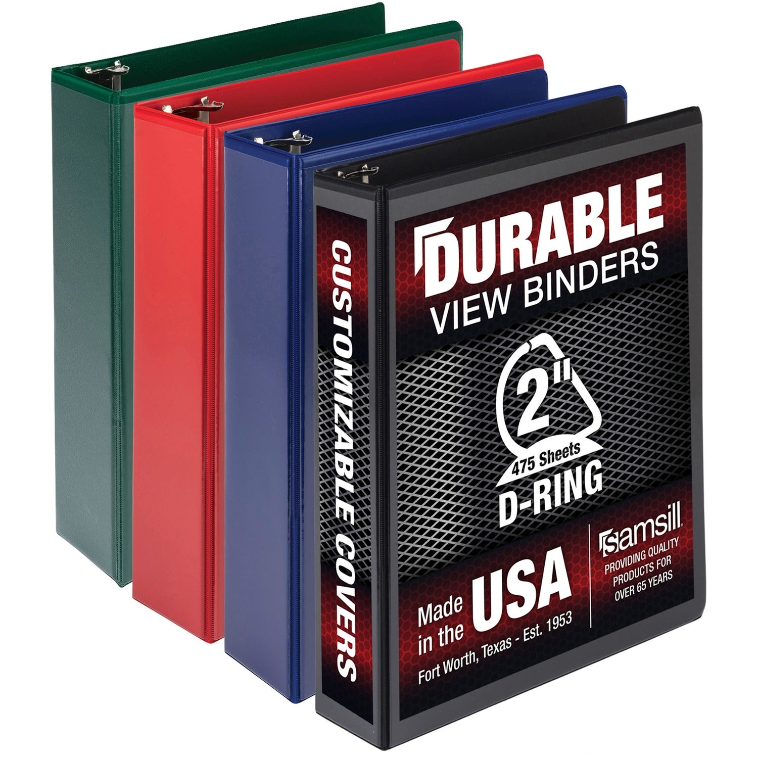 Samsill Durable 2 Inch Binder, Made in the USA, D Ring Customizable Clear View Binder, Basic Assortment, 4 Pack, Each Holds 475 Pages (MP46468)