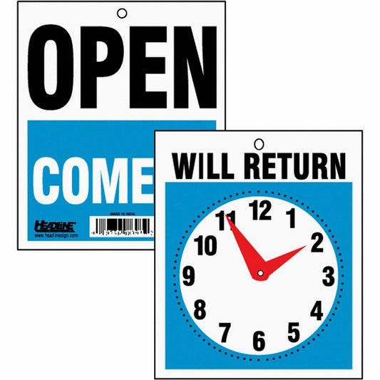 Headline Signs OPEN/WILL RETURN Time Sign (9382)