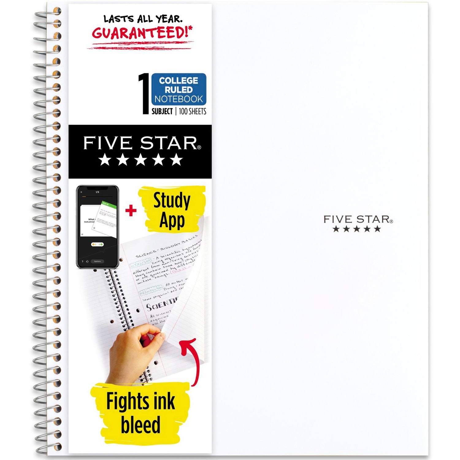 Mead Five Star Wirebound Notebook, 1 Subject, College Ruled, 11" x 8 1/2" , White (72456)