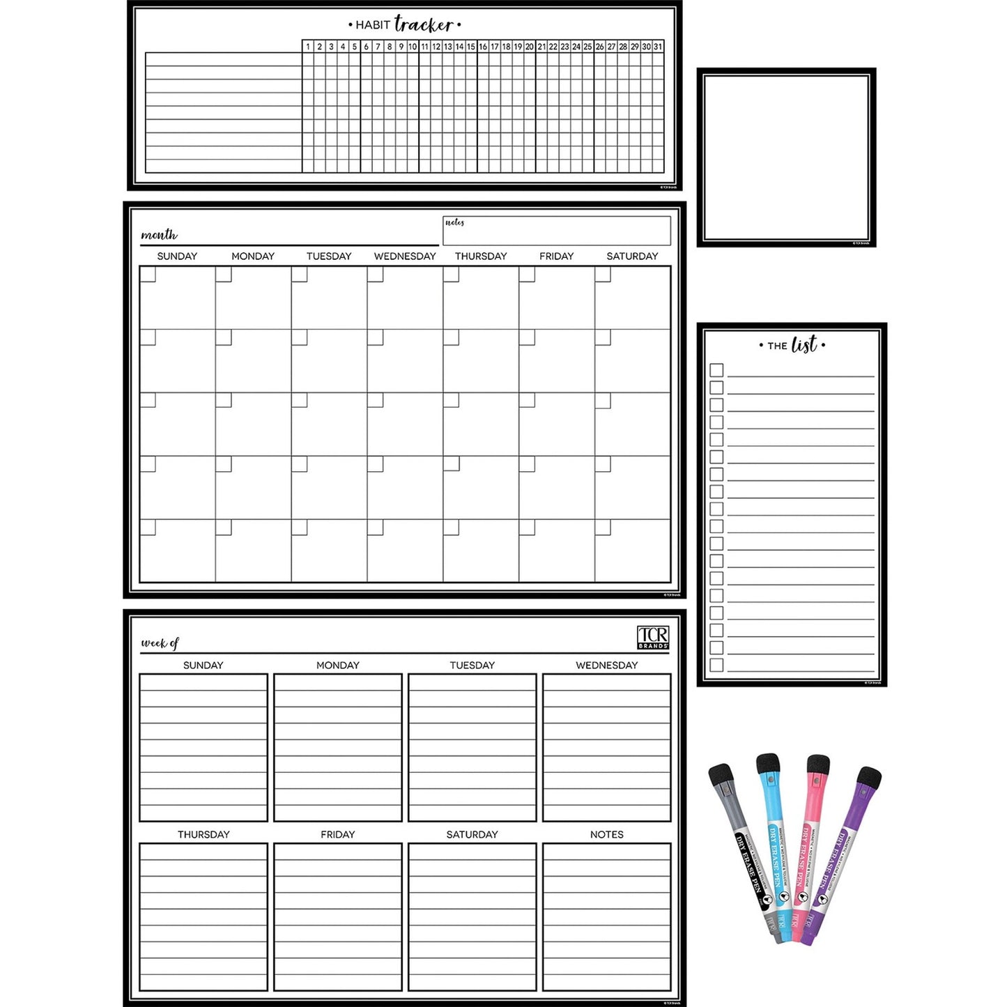 Teacher Created Resources Black & White Dry-Erase Magnetic Calendar Set (77407)