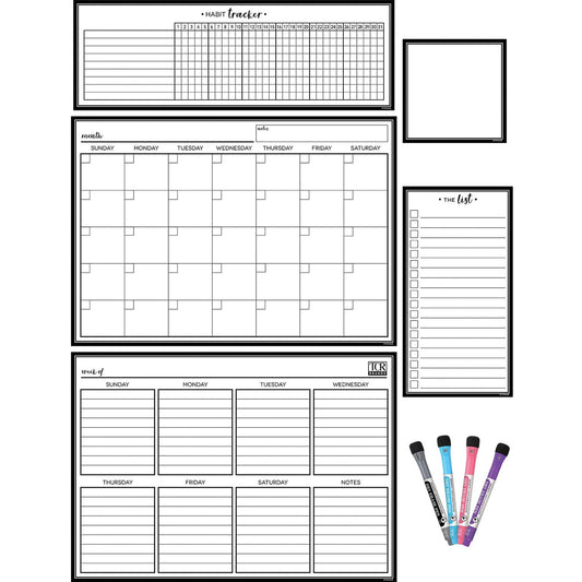 Teacher Created Resources Black & White Dry-Erase Magnetic Calendar Set (77407)