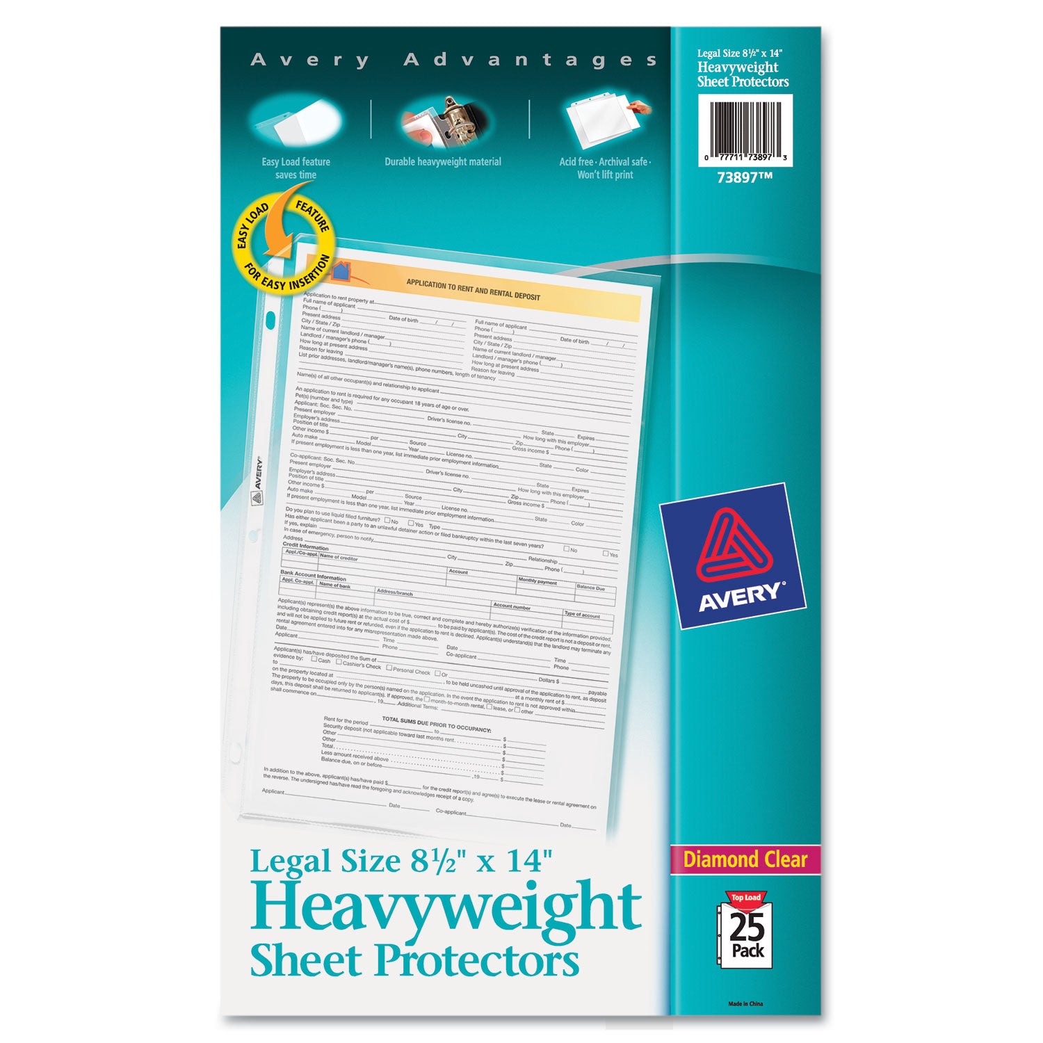 Avery Top-Load Polypropylene Sheet Protector, Heavy, Legal, Diamond Clear, 25/Pack (73897)