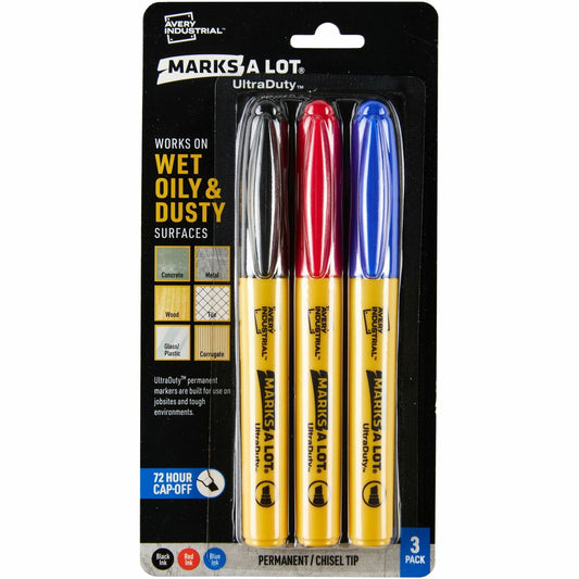 Avery UltraDuty Markers, Chisel Tip, 3 Assorted Markers (29864)