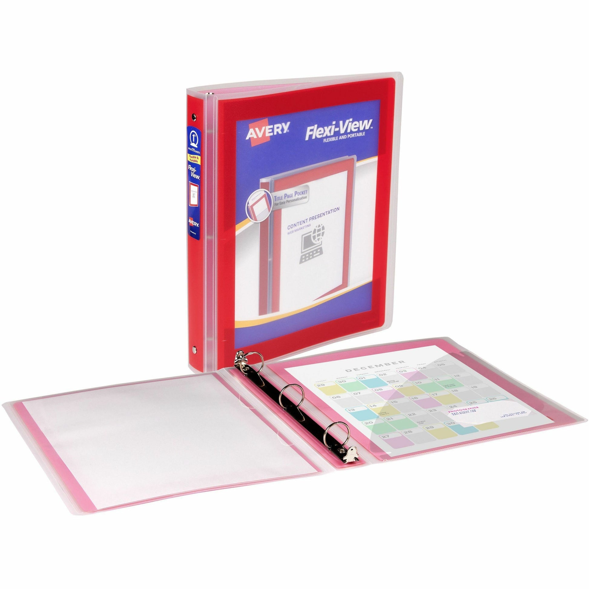  Flexi-View 3 Ring Binder, 1 Inch Round Rings, 1 Red Binder (17606)