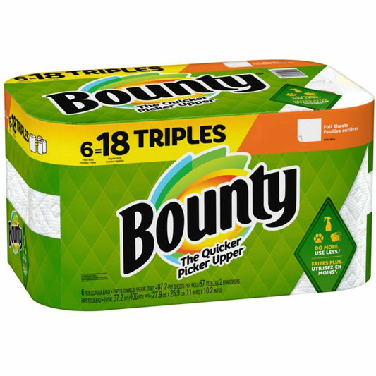 Bounty Full Sheet Paper Towels - 6 Triple Roll = 18 Regular (05849)