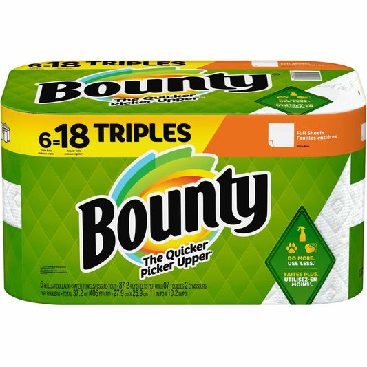 Bounty Full Sheet Paper Towels - 6 Triple Roll = 18 Regular (05849)