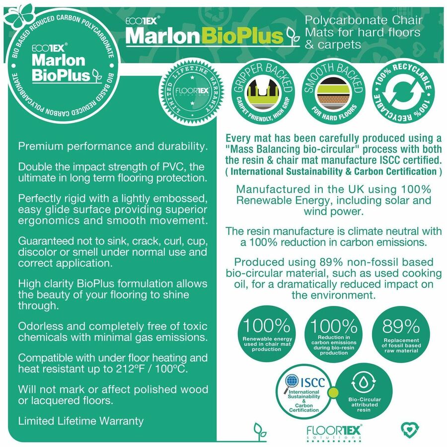  BioPlus Eco Friendly Carbon Neutral Polycarbonate Chair Mat for Hard Floors - 35" x 47" (NCCMFLBS0002)