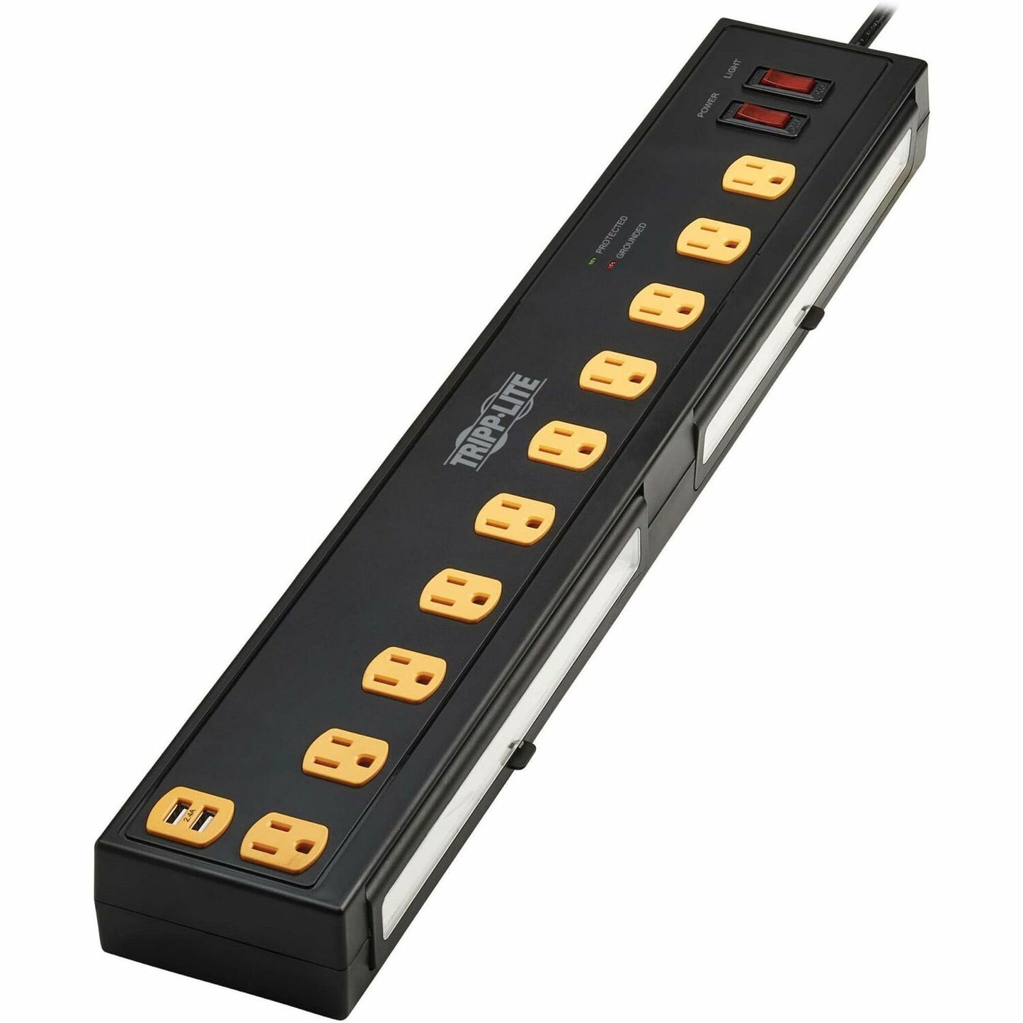 Tripp Lite by Eaton Protect It! 10-Outlet Surge Protector with Swivel Light Bars - 5-15R Outlets, 2 USB Ports, 6 ft. (1.8 m) Cord, 1350 Joules, Black (TLP1006USB)