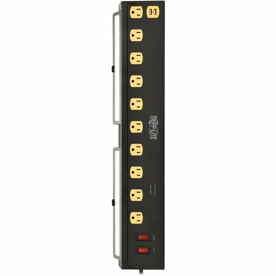 Tripp Lite by Eaton Protect It! 10-Outlet Surge Protector with Swivel Light Bars - 5-15R Outlets, 2 USB Ports, 6 ft. (1.8 m) Cord, 1350 Joules, Black (TLP1006USB)