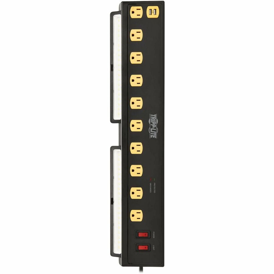 Tripp Lite by Eaton Protect It! 10-Outlet Surge Protector with Swivel Light Bars - 5-15R Outlets, 2 USB Ports, 6 ft. (1.8 m) Cord, 1350 Joules, Black (TLP1006USB)