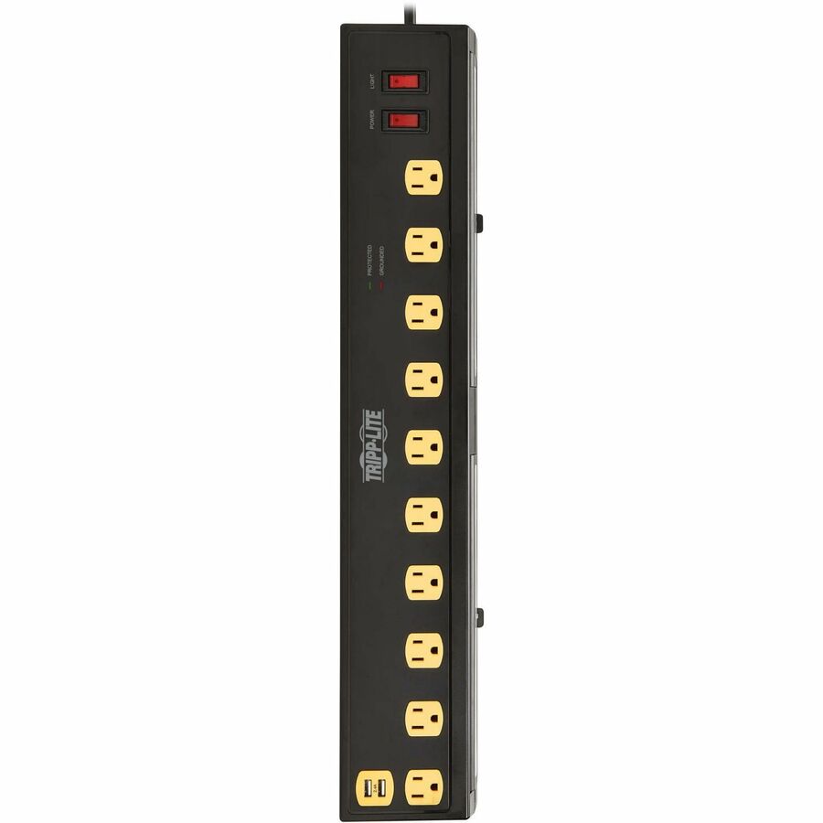 Tripp Lite by Eaton Protect It! 10-Outlet Surge Protector with Swivel Light Bars - 5-15R Outlets, 2 USB Ports, 6 ft. (1.8 m) Cord, 1350 Joules, Black (TLP1006USB)