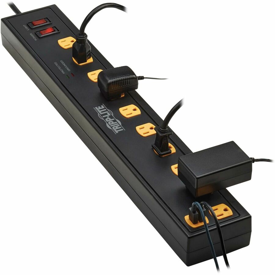 Tripp Lite by Eaton Protect It! 10-Outlet Surge Protector with Swivel Light Bars - 5-15R Outlets, 2 USB Ports, 6 ft. (1.8 m) Cord, 1350 Joules, Black (TLP1006USB)