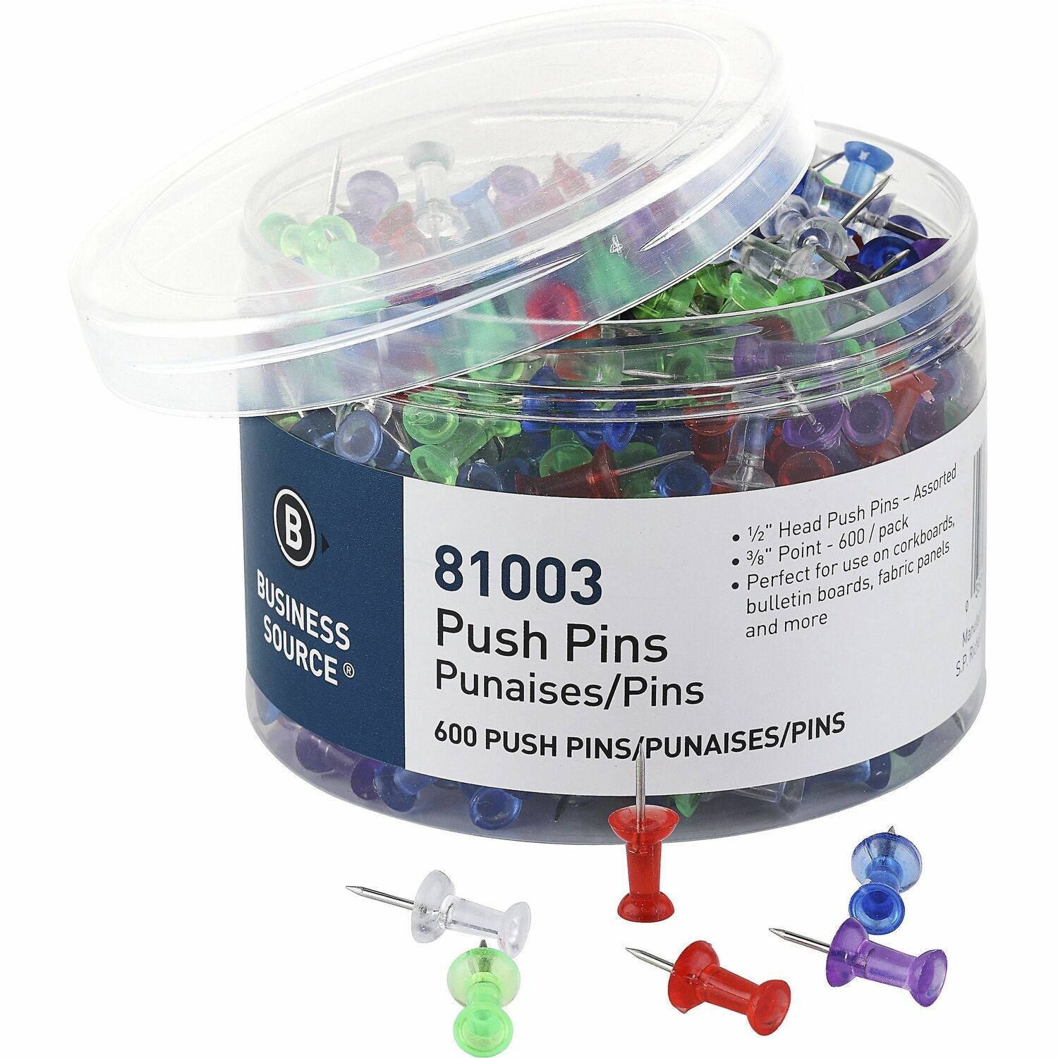 Business Source 1/2" Head Pushpins (81003)