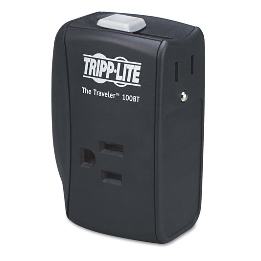 Tripp Lite Protect It! Portable Surge Protector, 2 AC Outlets, 1,050 J, Black (TRAVLER100BT)