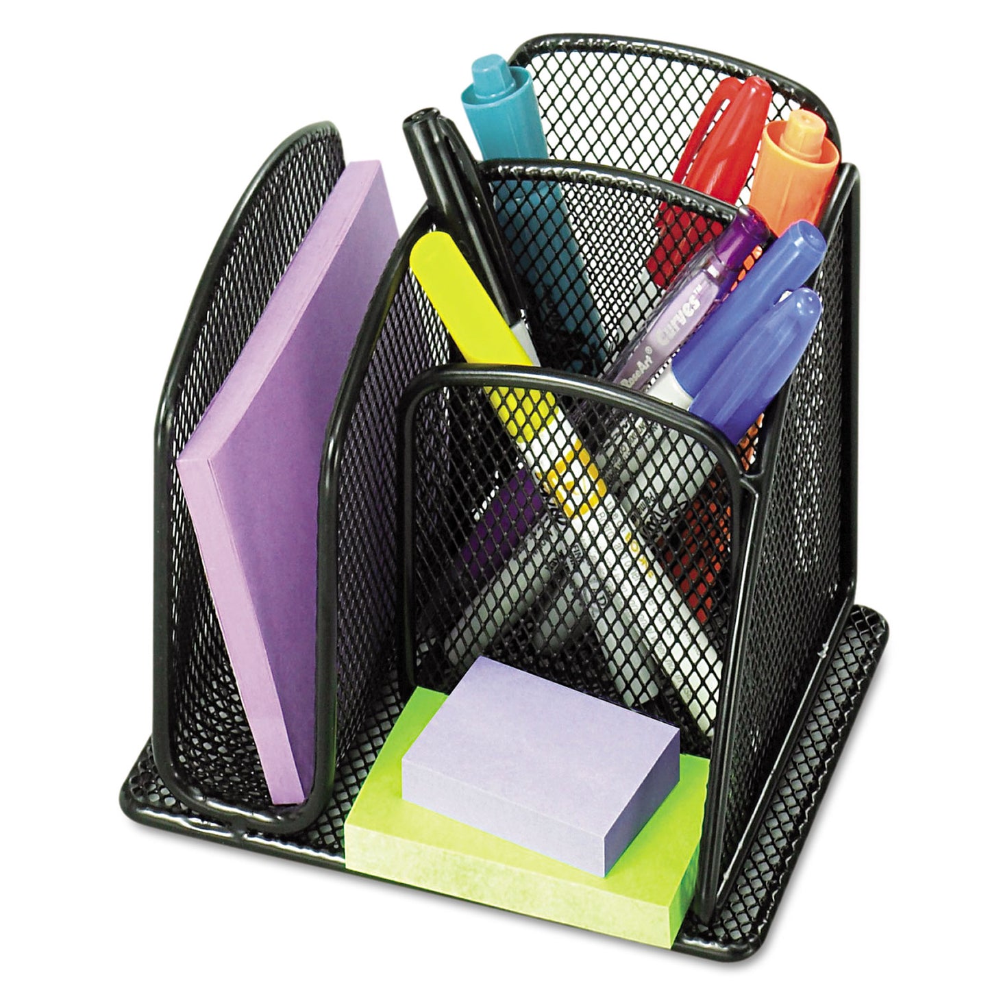 Safco Onyx Mesh Mini Organizer, 3 Compartments, Steel, 6 x 5.25 x 5.25, Black (3250BL)