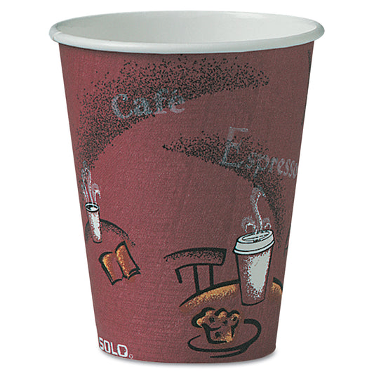 SOLO Paper Hot Drink Cups in Bistro Design, 8 oz, Maroon, 500/Carton (OF8BI0041)