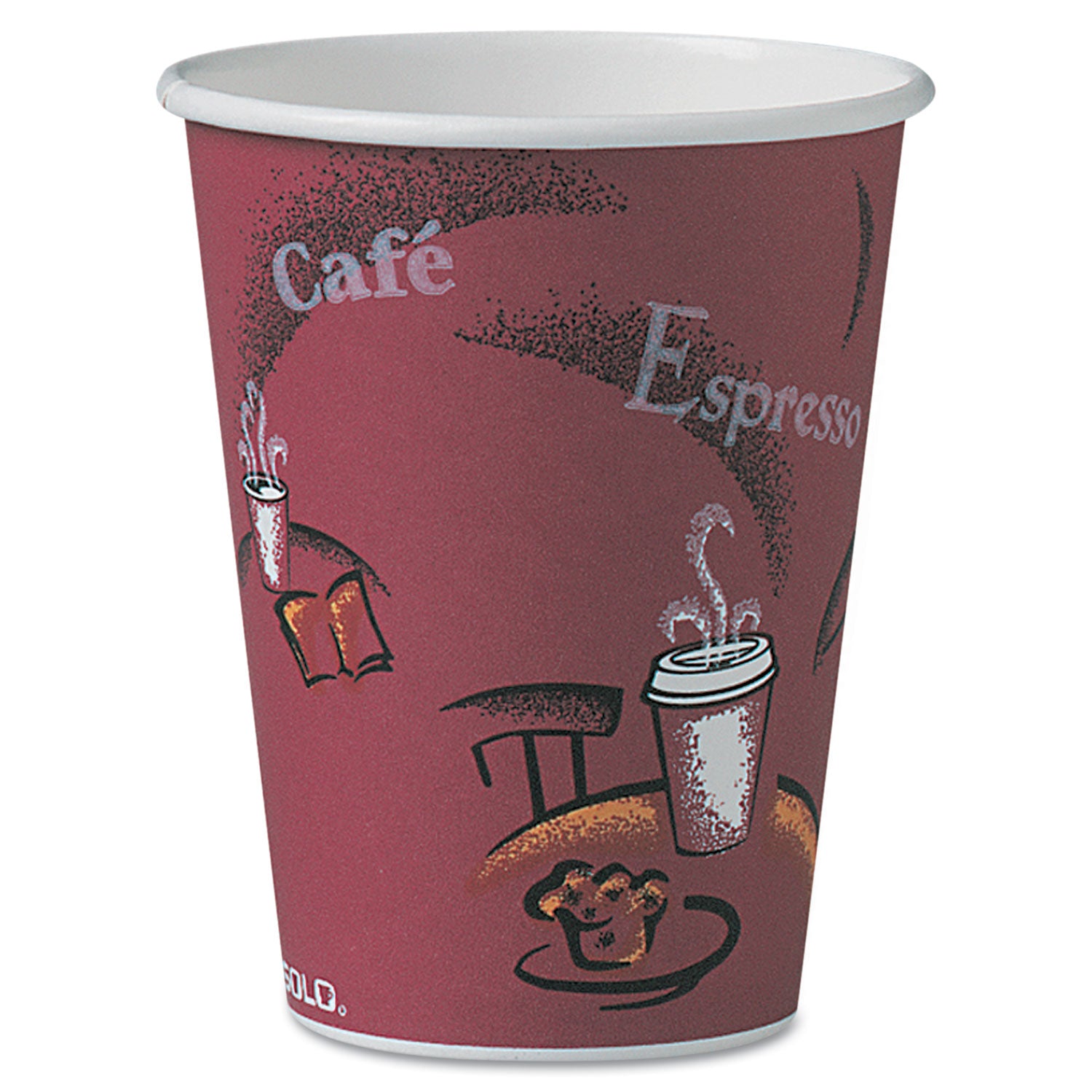 SOLO Paper Hot Drink Cups in Bistro Design, 12 oz, Maroon, 300/Carton (OF12BI0041)