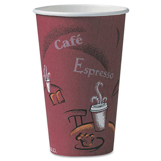 SOLO Paper Hot Drink Cups in Bistro Design, 16 oz, Maroon, 300/Carton (OF16BI0041)