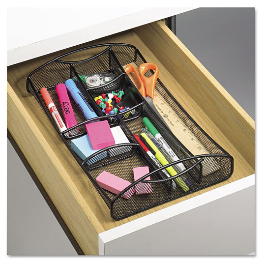 Safco Onyx Mesh Drawer Organizer, Seven Compartments, 13 x 8.75 x 2.75, Steel, Black (3262BL)