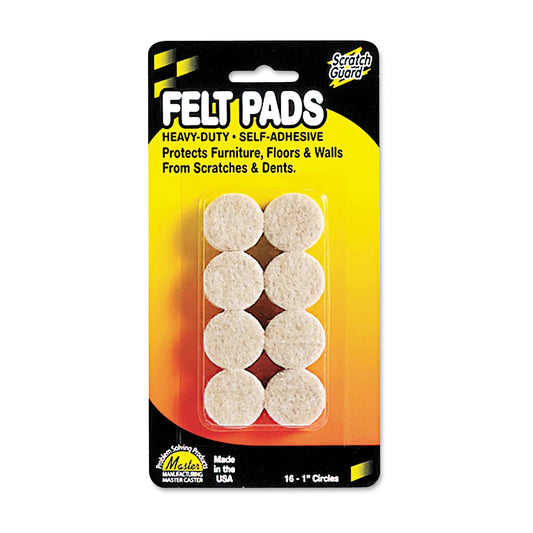 Master Caster Scratch Guard Felt Pads, 1" dia, Circular, Beige, 16/Pack (88496)